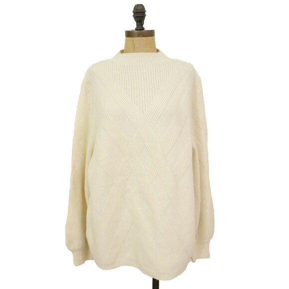 Joseph A Sweater Top XL Mock Neck Balloon Sleeve Rib Trim Ecru Ivory NWT B4 - Picture 3 of 6
